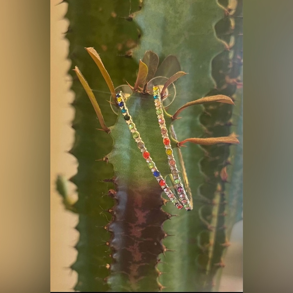 Source Unknown Vibrant Crystal Hoop Earrings